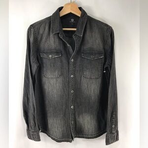 Adriano Goldschmied Kids Girls Black Button Down Denim Long Sleeve Shirt